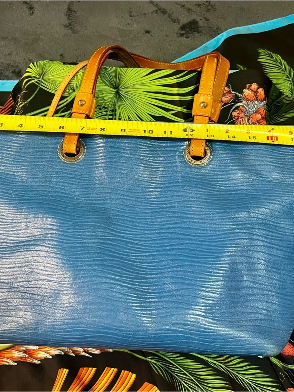 Dooney & Bourke Vachetta Leather Wave Embossed Blue Work‎ Travel School Tote Bag